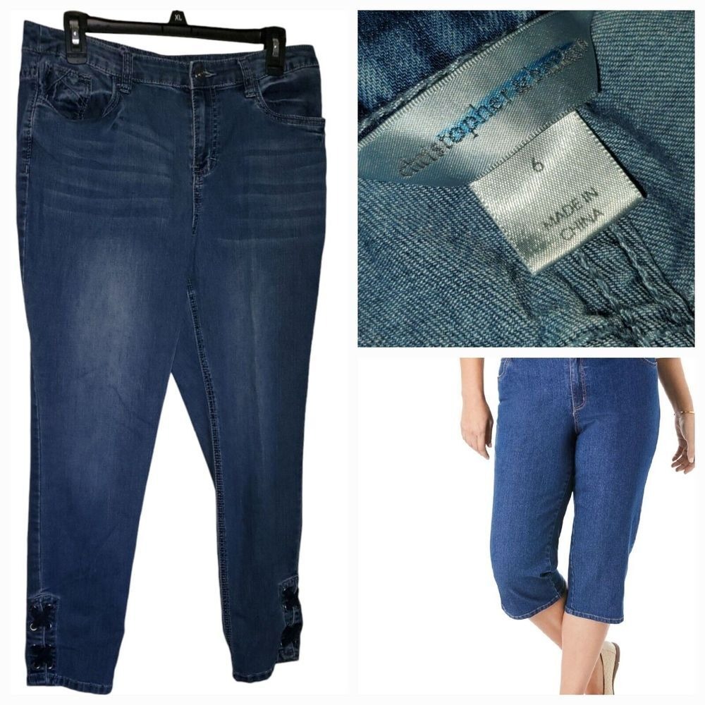 Vintage 90s Christopher & Banks‎ Lace Up Cross Capris Jeans pants Size 6 31x26